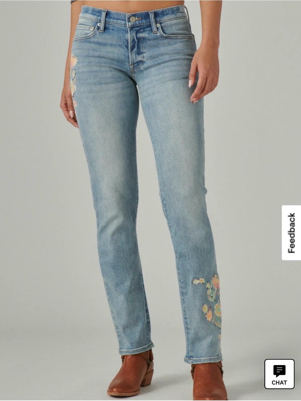 Lucky Brand Lucky Legend Sweet Straight Light Blue Jeans with Floral Embroidery